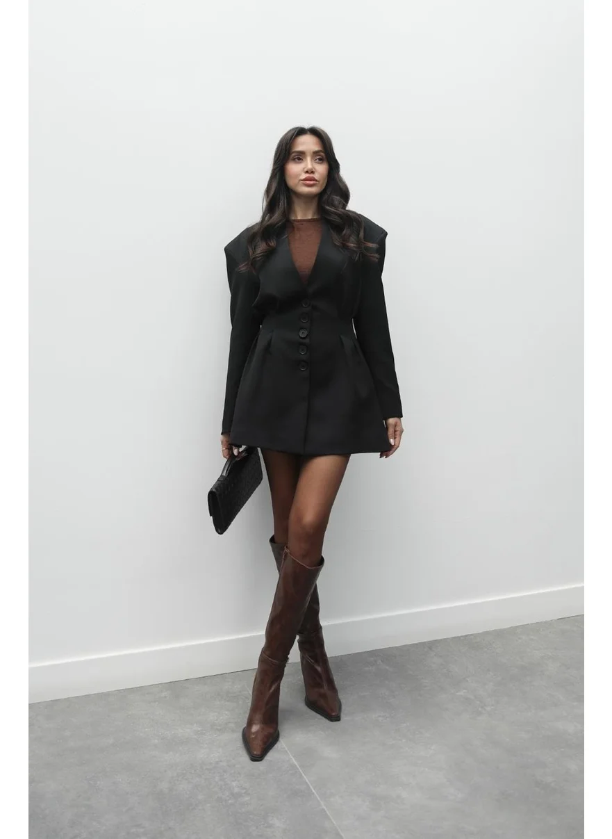 Havoş Black Fresno Dart Detailed Jacket Skirt Set