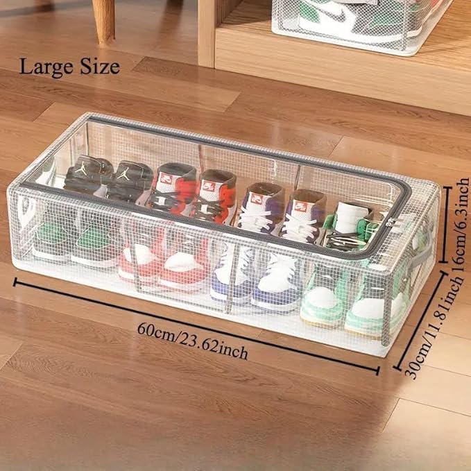 Drofail Long Clear Stackable Shoe Organizer Foldable Shoe Rack for Closet Space Saving Foldable Shoe Rack Shoe Box Zipper Opening - Image 2