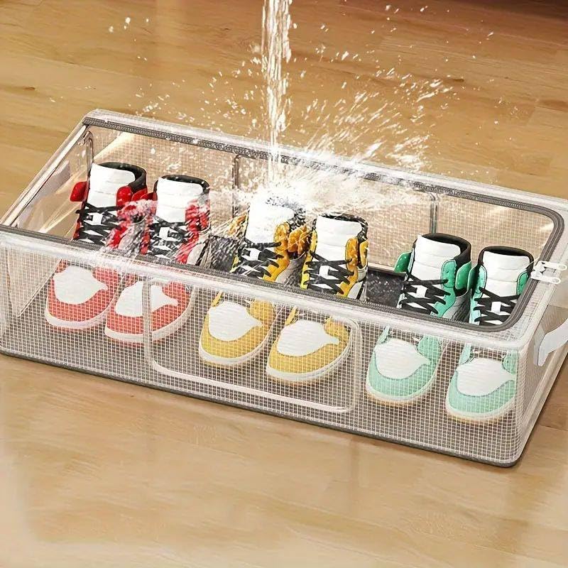 Drofail Long Clear Stackable Shoe Organizer Foldable Shoe Rack for Closet Space Saving Foldable Shoe Rack Shoe Box Zipper Opening - Image 3