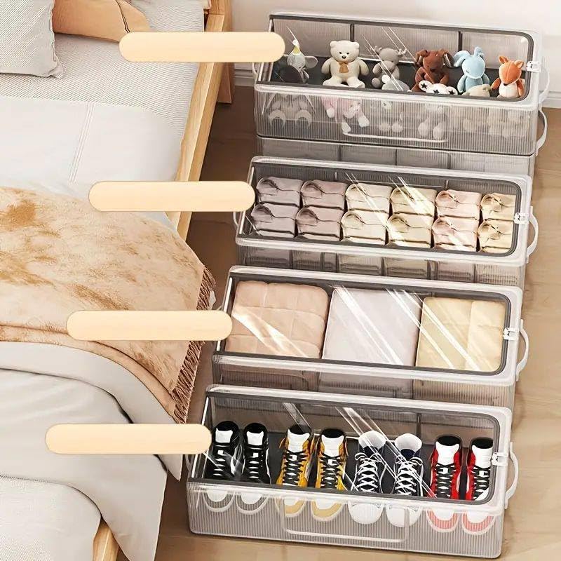Drofail Long Clear Stackable Shoe Organizer Foldable Shoe Rack for Closet Space Saving Foldable Shoe Rack Shoe Box Zipper Opening - Image 5