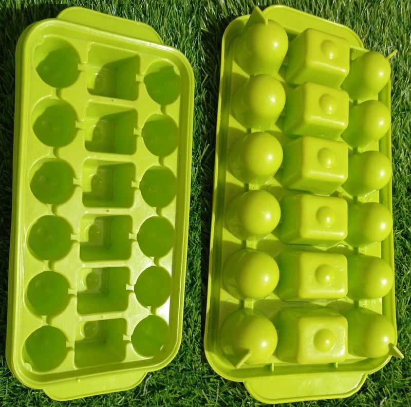 DAIDSUKE DAIDSUKE Pack of 2 Ice Cube Tray Big Ball Maker and Cube Mold for Freezer 18 Cube Cocktail Whiskey Plastic Reusable Flexible Trays Molds Cocktails Light Green  - Image 1