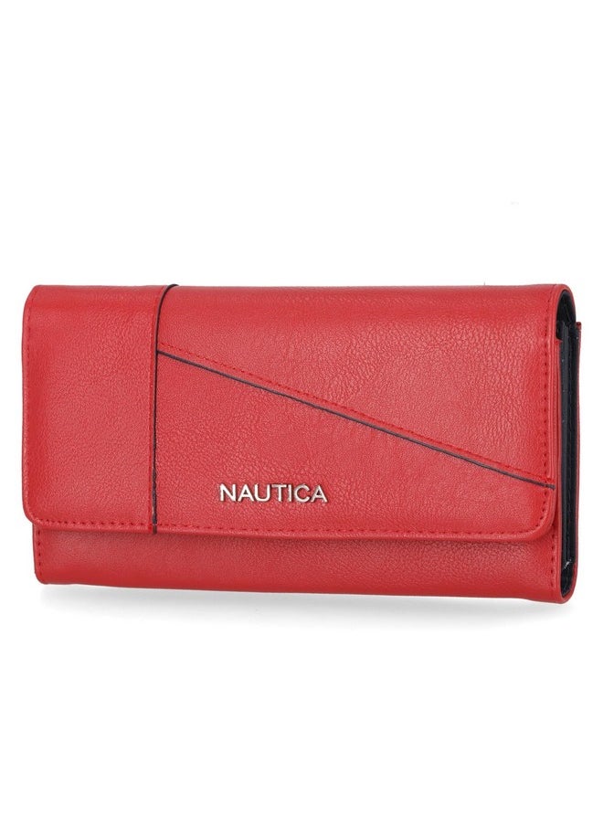 NAUTICA Nautica Money Manager RFID Slim and Small Wallet for Women - Credit Card Holder with Coin Purse and Zipper Wallet, Women's Clutch Organizer in Fuego Red (Buff)  - Image 1