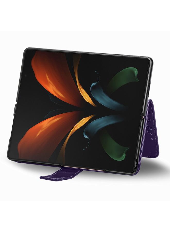 اس-توب جراب لهاتف Samsung Galaxy Z Fold3 5G، جراب جلدي أفقي منقوش عليه زهور حب الفراشات مع حامل وفتحات للبطاقات ومحفظة وحبل تثبيت - Image 5
