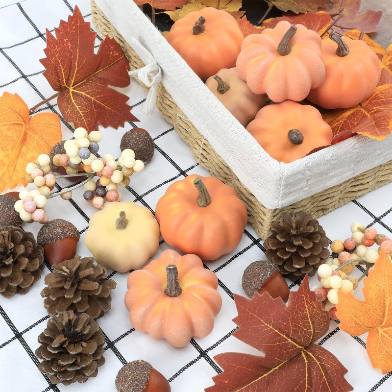 Ghrdopy 22 PCS Pumpkin Decor - Fall Decorations Plastic Pumpkins for Autumn Decorating Kit Halloween Thanksgiving Party Supplies - Image 2