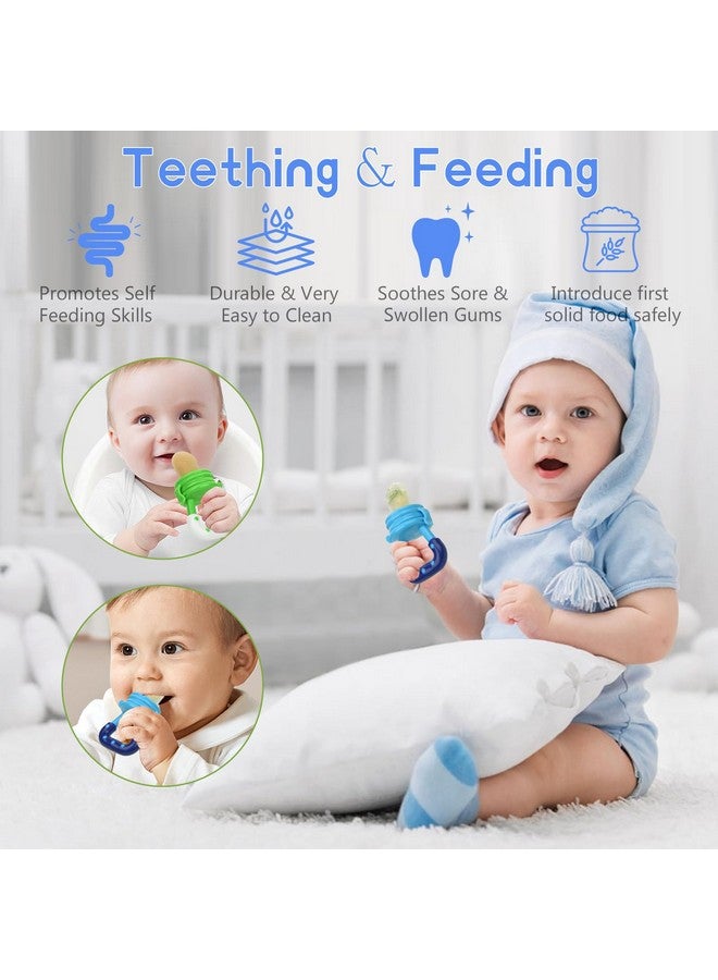 WAJIAYON Baby Fruit Feeder Pacifier - 5 Pack | 2 Baby Food Feeder Pacifier & 1 Infant Food Dispensing Spoon | Fresh Fruit Teethers for Babies | Shower Gifts for Boys and Girls (Blue & Green) - Image 5