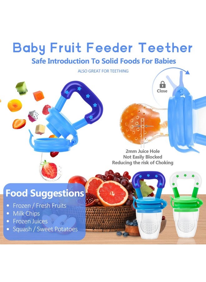WAJIAYON Baby Fruit Feeder Pacifier - 5 Pack | 2 Baby Food Feeder Pacifier & 1 Infant Food Dispensing Spoon | Fresh Fruit Teethers for Babies | Shower Gifts for Boys and Girls (Blue & Green) - Image 3
