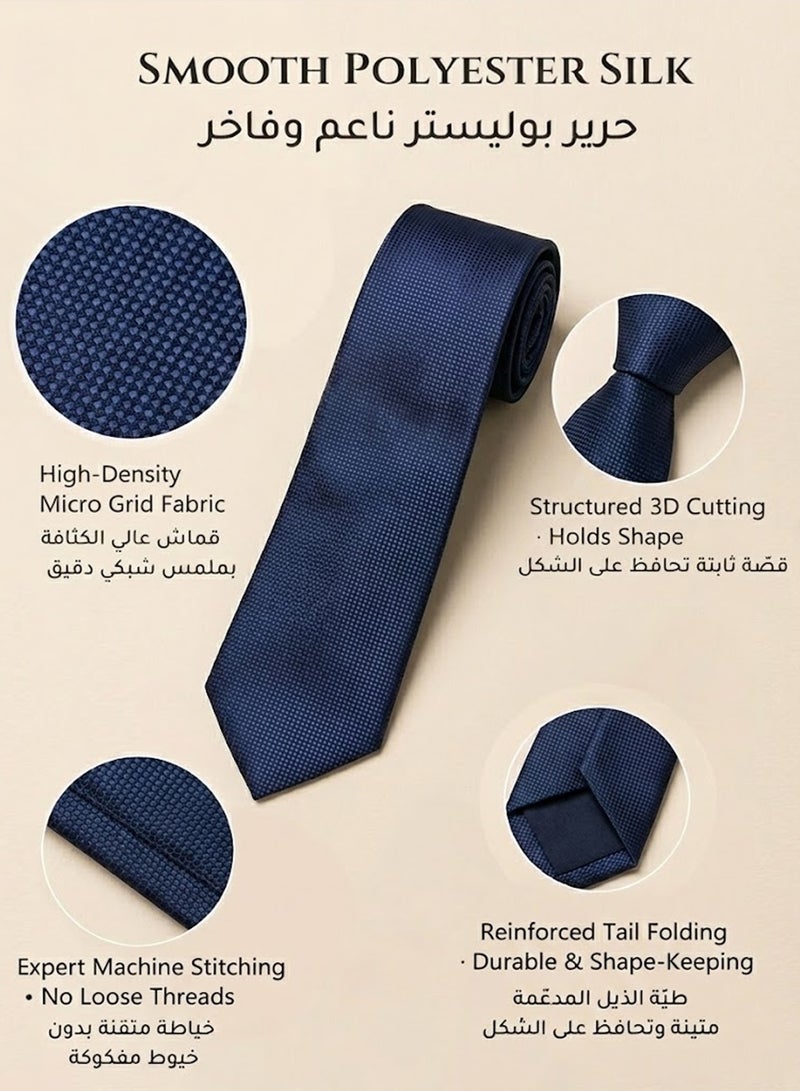 فوريكاسا طقم ربطة عنق رجالي من 4 قطع – تصميم أزرق بنقشة مربعات دقيقة مع ربطة، منديل جيب، أزرار أكمام، مشبك وعلبة هدايا - Image 2