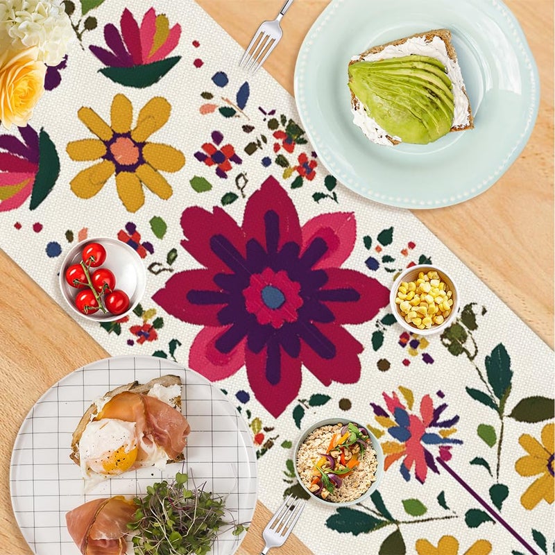 ANNA QUEEN Boho Floral Table Runner 13x72 Inch, Colorful Mexican Otomi-Style, Folk Art Table Decor for Dining Table, Fiesta Party, Kitchen, Wedding or Everyday Use - Image 3