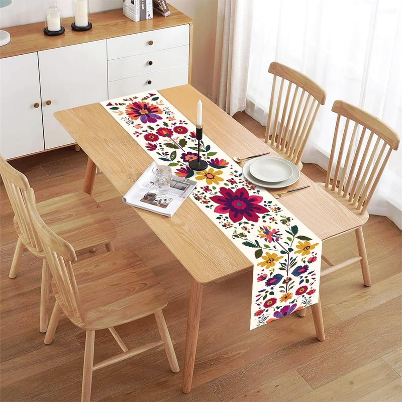 ANNA QUEEN Boho Floral Table Runner 13x72 Inch, Colorful Mexican Otomi-Style, Folk Art Table Decor for Dining Table, Fiesta Party, Kitchen, Wedding or Everyday Use - Image 2