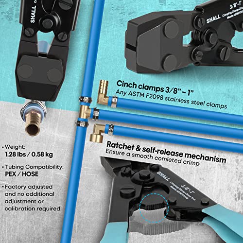 SHALL Pex Crimping Clamp Cinch Tool and Pipe Hose Cutter, Pipe Fitting Crimper Tool Kit Meets ASTM F2098 for 3/8" to 1" Stainless Steel Clamps Including 20pcs 1/2", 10pcs 3/4" Clamps With Storage Bag - Image 2