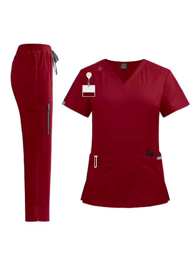 NIBEMINENT Nursing Scrubs Uniform Suit Short Sleeve V-neck Tops+Pants Sets Women Multicolor Pet Medical Workwear Nurse - Image 1