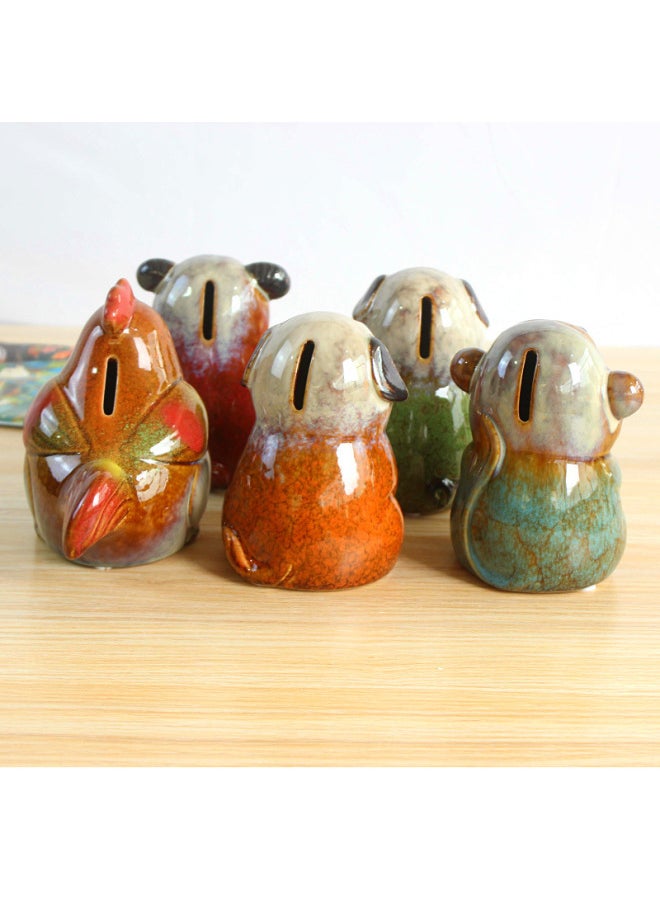 Generic Ceramic Piggy Bank Animal Zodiac Piggy Bank Children's Financial Coin Tank Accompanying Gift Decoration Ornaments-Color:Monkey  - Image 4