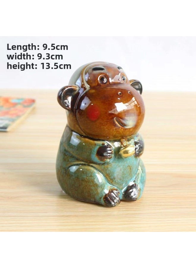 Generic Ceramic Piggy Bank Animal Zodiac Piggy Bank Children's Financial Coin Tank Accompanying Gift Decoration Ornaments-Color:Monkey  - Image 1