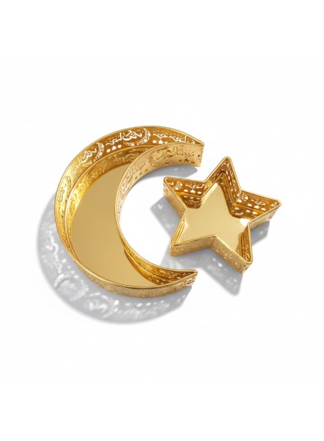 Set of 2-Piece Gold Ramadan Serving Tray Set  Crescent & Star Laser Cut Design with Ramadan Kareem Calligraphy - Image 1