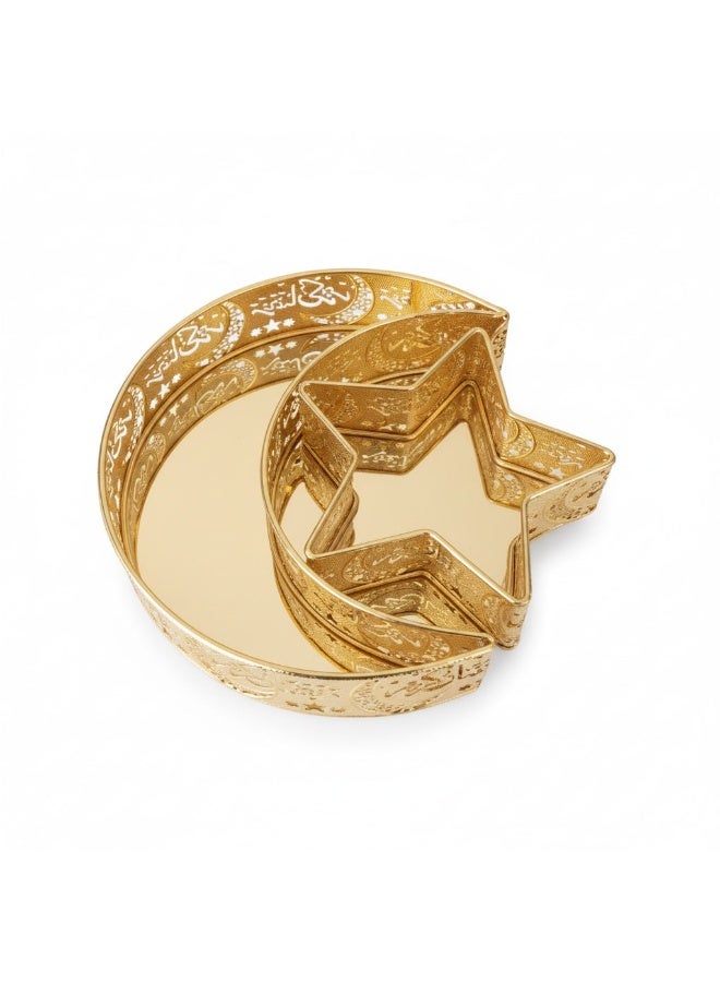 Set of 2-Piece Gold Ramadan Serving Tray Set  Crescent & Star Laser Cut Design with Ramadan Kareem Calligraphy - Image 2