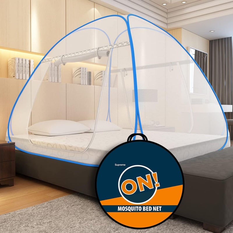KOLAR Supreme On Double Bed Mosquito Net, King-Size (6.5 Feet X 6.5 Feet) Premium Machardani, Strong And Durable, 30 Gsm, Tent Type, Foldable, Corrosion Resistant-Parent (King Bed, Blue) - Image 2