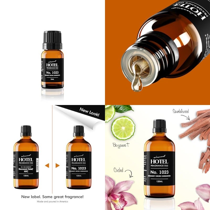 Scent Hotel Diffuser Oil No. 1023 Inspired by The Baccarat Hotel Scent - Love Aff Fragrance Oil for Ultrasonic and Waterless Diffusers and Crafting - 10 mL 0.34 fl oz Glass Bottle with Dropper - Image 1
