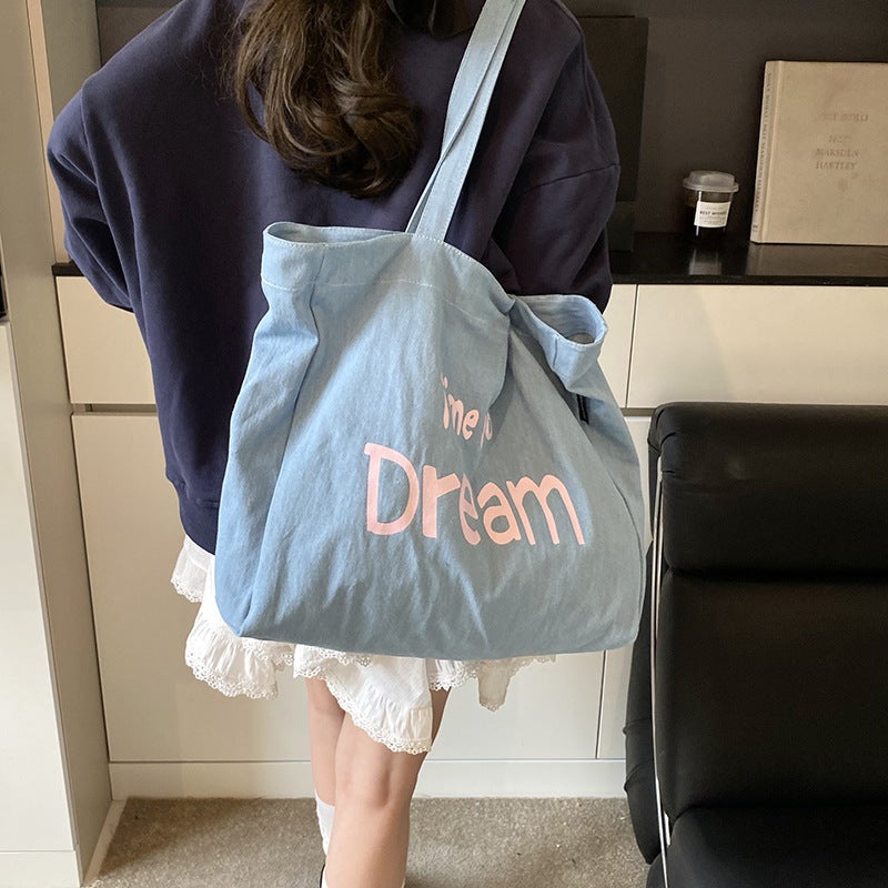 Fashion Casual Large Capacity Tote Bag Women'S Work Commuting Shoulder Bag Korean Style Letter Canvas Women'S Bag - Image 4