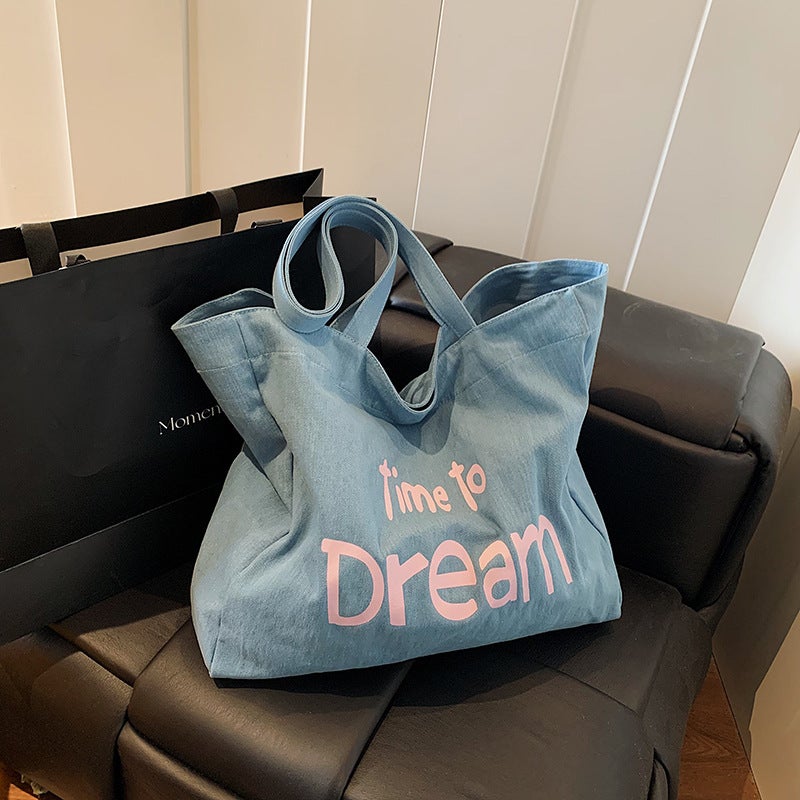 Fashion Casual Large Capacity Tote Bag Women'S Work Commuting Shoulder Bag Korean Style Letter Canvas Women'S Bag - Image 2