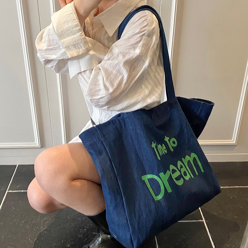 Fashion Casual Large Capacity Tote Bag Women'S Work Commuting Shoulder Bag Korean Style Letter Canvas Women'S Bag - Image 3