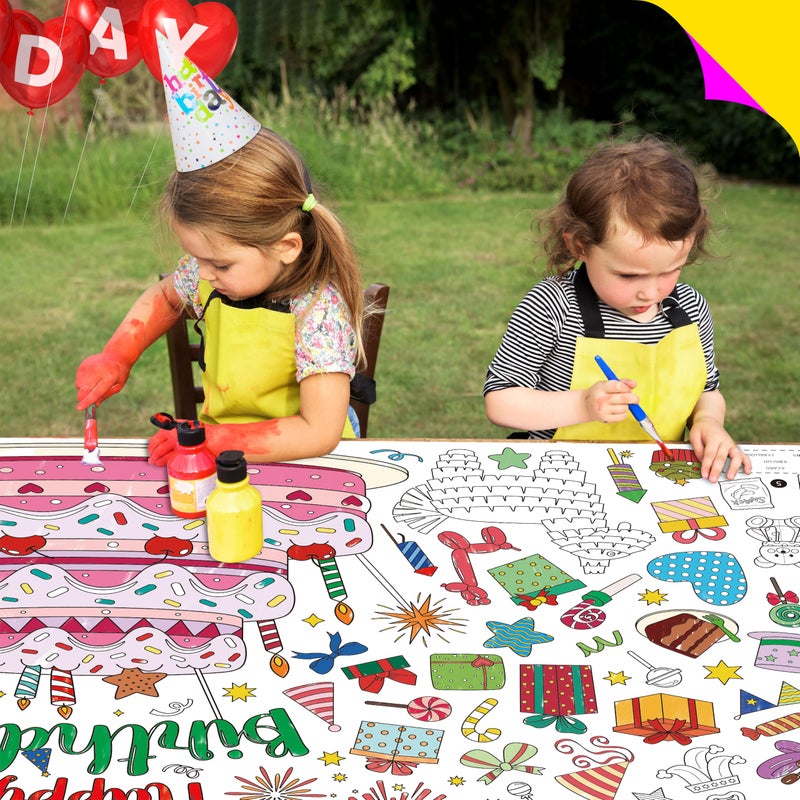 SpriteGru Birthday Coloring Poster, Large Coloring Activity Paper 75â€ x 31â€ Jumbo Size Versatile Paper DIY Painting Drawing Banner/Tablecloth for School, Birthday Parties, Wall Decor - Image 5