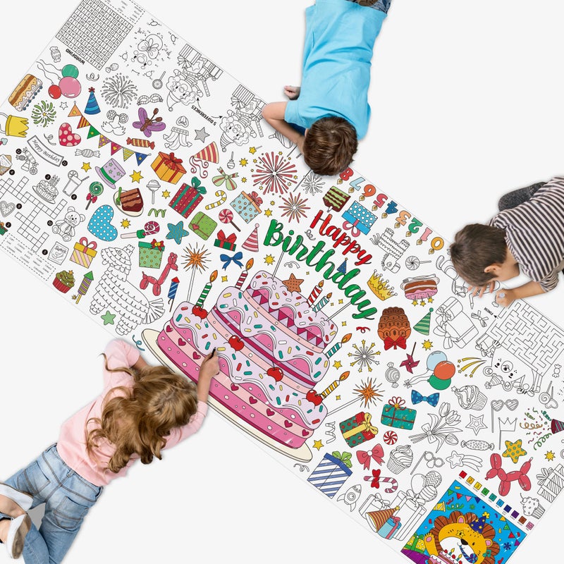 SpriteGru Birthday Coloring Poster, Large Coloring Activity Paper 75â€ x 31â€ Jumbo Size Versatile Paper DIY Painting Drawing Banner/Tablecloth for School, Birthday Parties, Wall Decor - Image 1