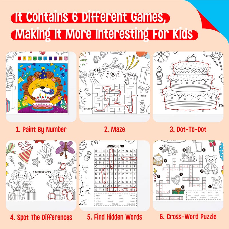 SpriteGru Birthday Coloring Poster, Large Coloring Activity Paper 75â€ x 31â€ Jumbo Size Versatile Paper DIY Painting Drawing Banner/Tablecloth for School, Birthday Parties, Wall Decor - Image 4