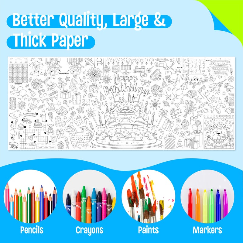 SpriteGru Birthday Coloring Poster, Large Coloring Activity Paper 75â€ x 31â€ Jumbo Size Versatile Paper DIY Painting Drawing Banner/Tablecloth for School, Birthday Parties, Wall Decor - Image 3