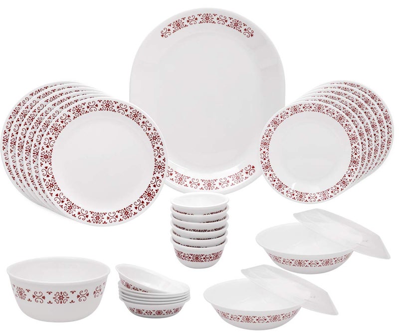Corelle Red Trills Glass 30Pcs Dinner Set Multicolor - Image 1