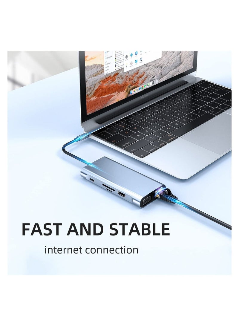 SYOSI USB C Adapter 10-in-1 Docking Station with 4K-HDMI VGA USB 3.0 USB C Port 100W PD RJ45 Ethernet TF Card Reader Compatible with MacBook Pro/Air and other Type C Devices - Image 4