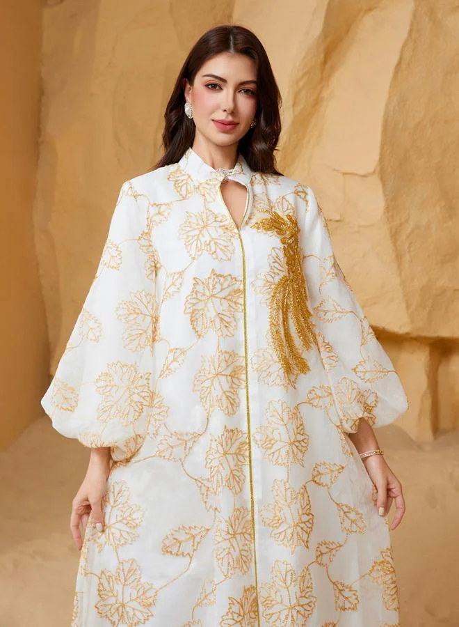 Take Two Take Two Embroidered Belted Detail Balloon Sleeves Jalabiya