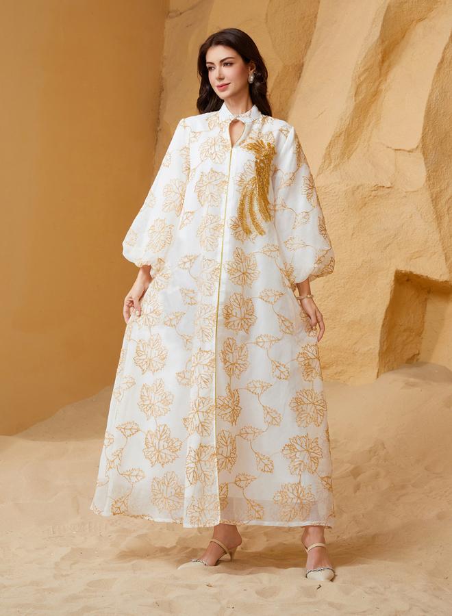 تايك تو جلابية مزينة بتطريز وحزام وأكمام منفوخة - Image 3