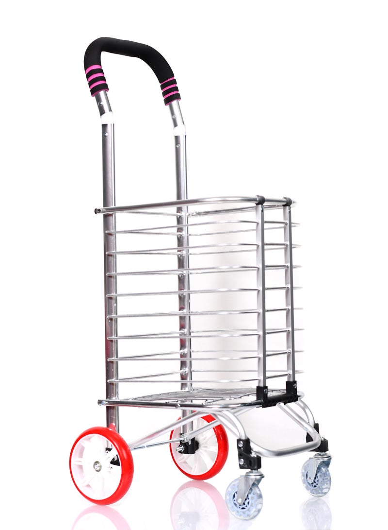 مورانو عربة تسوق قابلة للطي من مورانو 4 عجلات فضي - Image 1