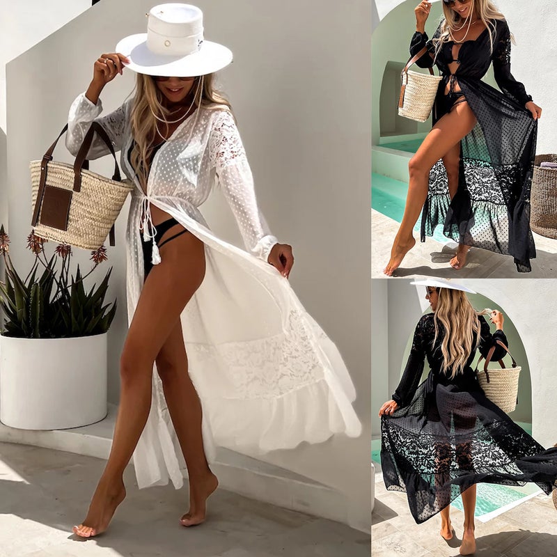 غطاء بيكيني شيفون شفاف طويل للشاطئ - Image 1