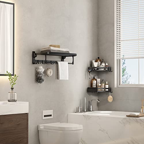 VOLPONE Corner Shower Caddy with Razor Holder Adhesive Shower Shelf Corner No Drilling (adhesive mounting, no suction cup) Bathroom Shower Organizer Storage Rack (2-Pack, Black) - Image 2