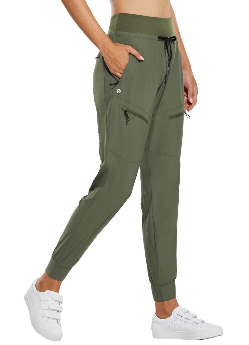 baleaf Women's Joggers 28'' Lightweight Hiking Pants High Waist 5 Zipper Pockets Quick Dry Travel Athletic UPF50+ Rifle Green M - Image 1