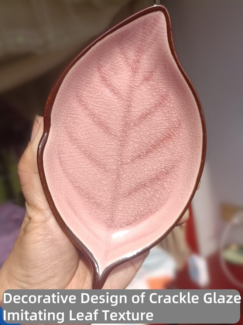 TOPYOKK Ceramic Spoon Rest for Stove Top, Cracks Deco Leaf Cute Spoon Rest for Kitchen Counter, Cooking Spoon Holder for Kitchen Counter, Utensil Rest Spatula Rest Ladle Holder Tong Rest, 1 PC (Pink) - Image 5