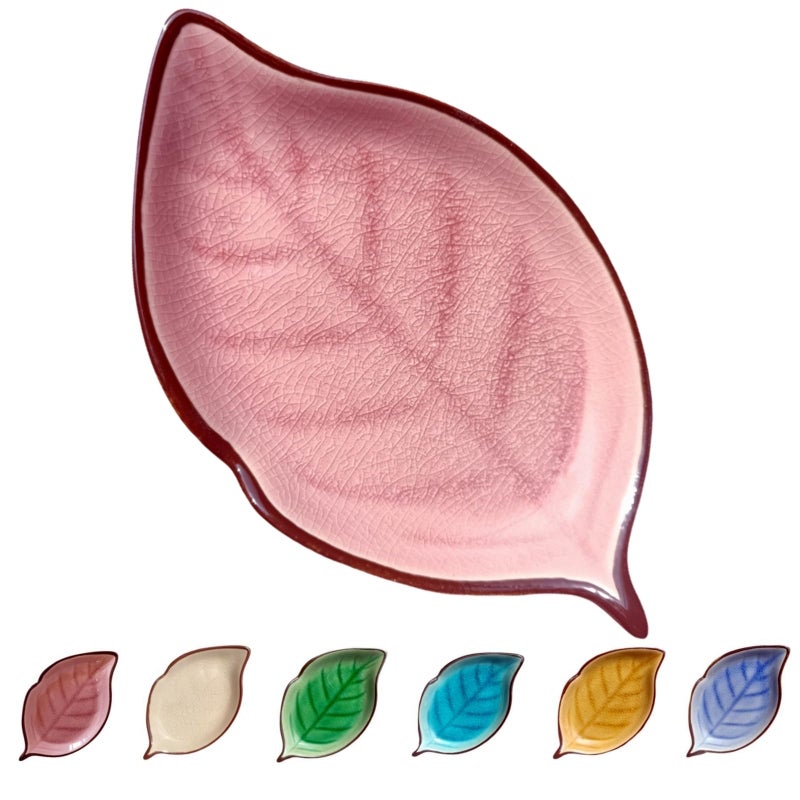 TOPYOKK Ceramic Spoon Rest for Stove Top, Cracks Deco Leaf Cute Spoon Rest for Kitchen Counter, Cooking Spoon Holder for Kitchen Counter, Utensil Rest Spatula Rest Ladle Holder Tong Rest, 1 PC (Pink) - Image 1