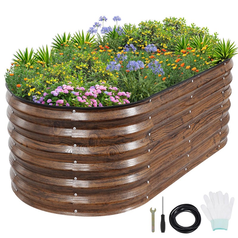 1MORE Galvanized Raised Garden Bed- Planter Garden Boxes Outdoor, Raised Beds for Gardening, 4x2x1.4ft Metal Garden Bed Kit for Vegetables Flower, Planter Raised Bed with Protective Tape & Tools.Grain - Image 1