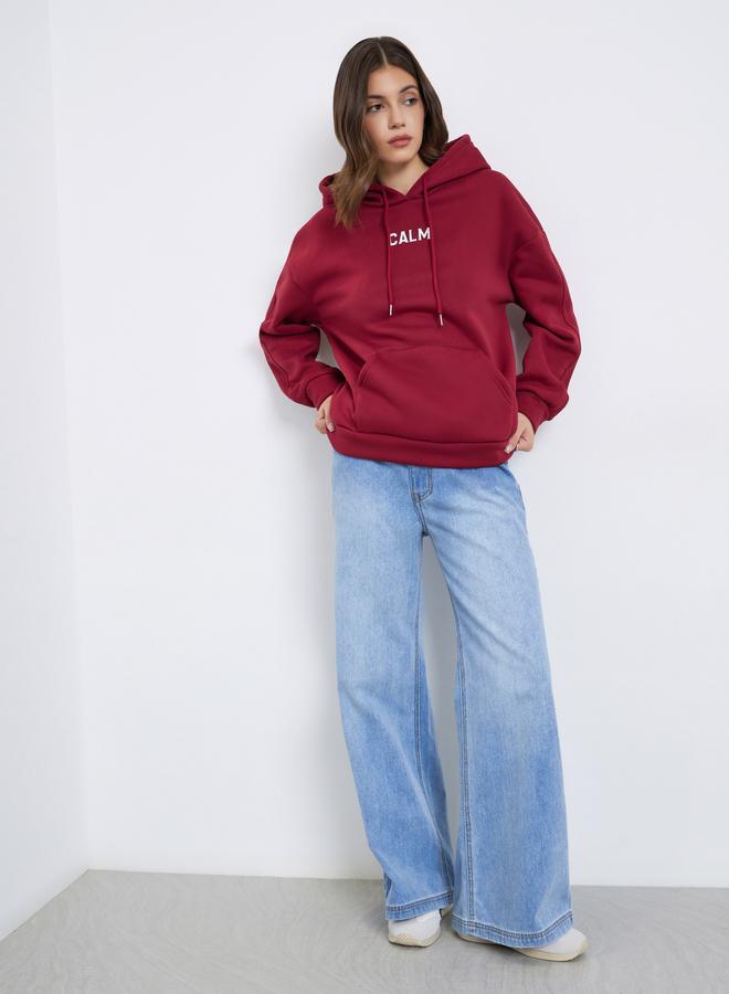 Take Two Styli Maroon Slogan Print Relaxed Fit Hoodie - Image 3