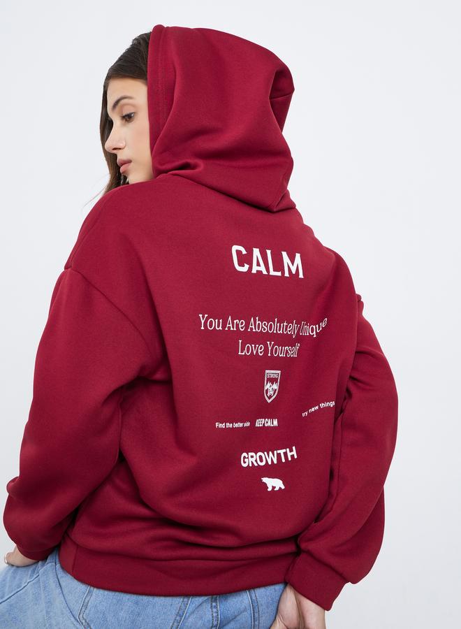 Take Two Styli Maroon Slogan Print Relaxed Fit Hoodie - Image 4