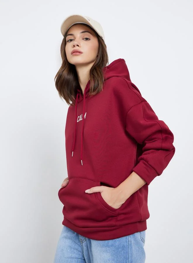 Take Two Take Two Maroon Slogan Print Relaxed Fit Hoodie