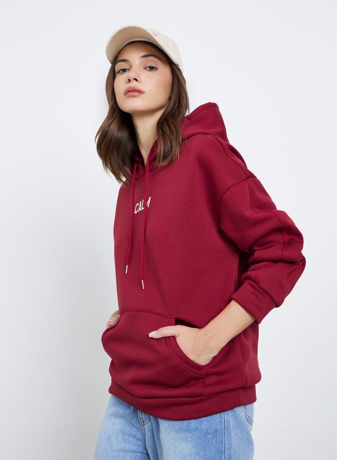 Take Two Styli Maroon Slogan Print Relaxed Fit Hoodie - Image 2