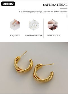 DUNISO Gold Hoop Earrings Set Gold Plated Rounded Lightweight Gold Hoops Hypoallergenic Earrings for Women Girls  - Image 2