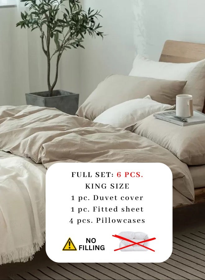 LUNA Home Premium king size 6 pieces duvet cover set, plain beige color. - Image 2