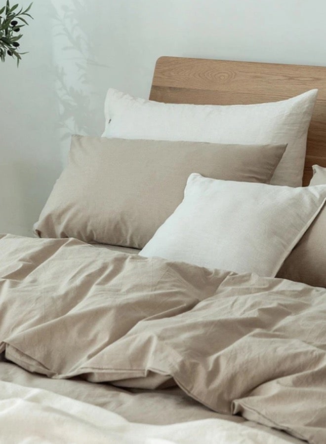 LUNA Home Premium king size 6 pieces duvet cover set, plain beige color. - Image 3