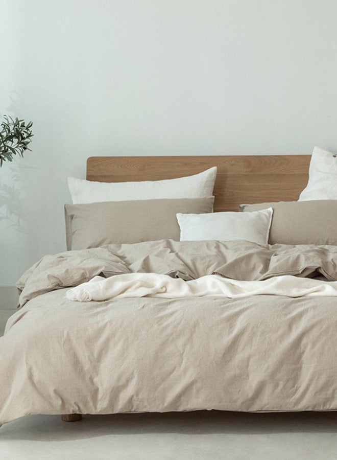 LUNA Home Premium king size 6 pieces duvet cover set, plain beige color. - Image 1