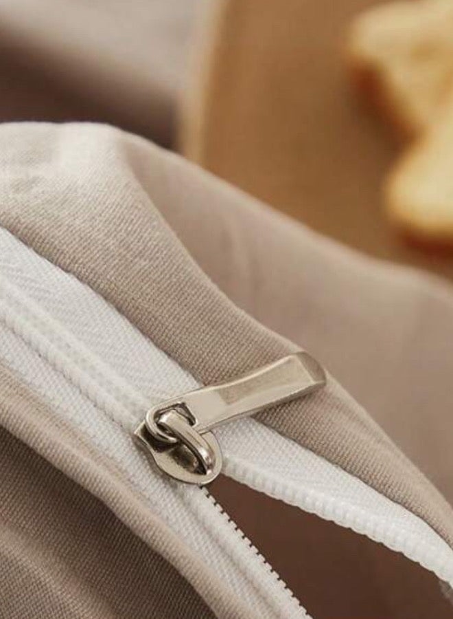 LUNA Home Premium king size 6 pieces duvet cover set, plain beige color. - Image 5