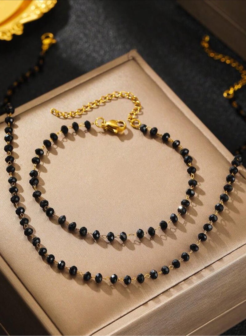 إيكوال طقم اكسسوارات نسائي مصنوع من الخرز والاستانلس ستيل المطلي باللون الذهبي - Image 1