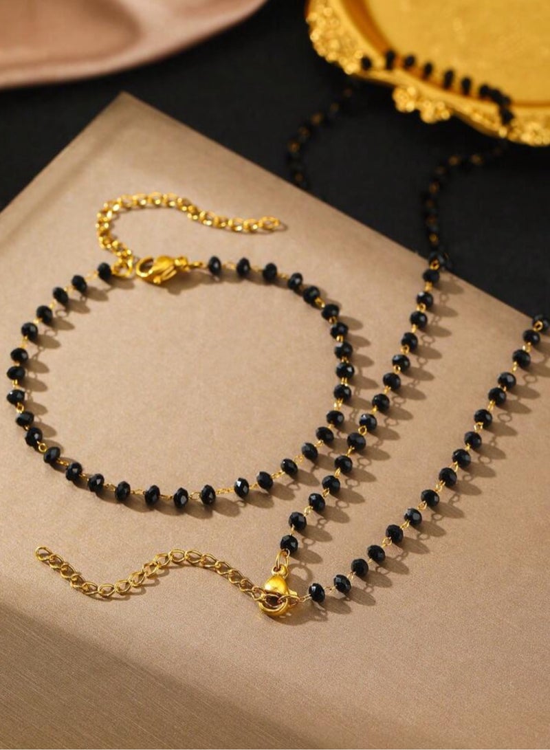 إيكوال طقم اكسسوارات نسائي مصنوع من الخرز والاستانلس ستيل المطلي باللون الذهبي - Image 3